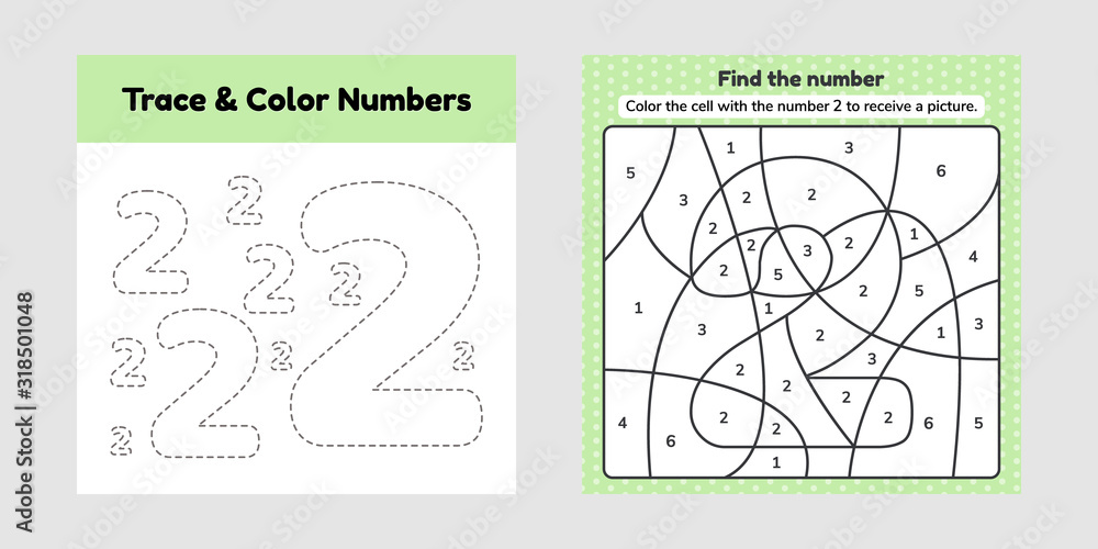 Coloring book number for kids worksheet for preschool kindergarten and school age trace line write and color a two vector