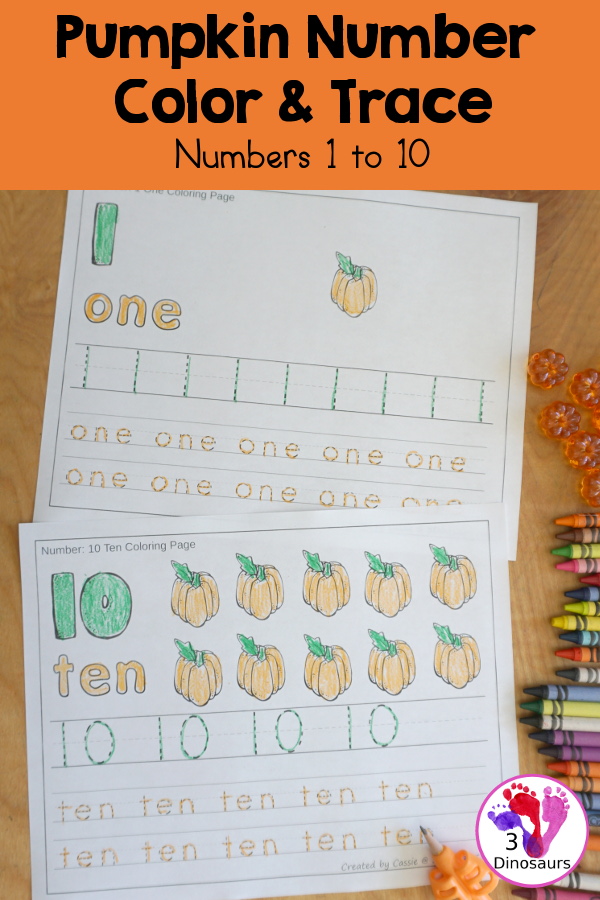 Free pumpkin number color tracing printable numbers to dinosaurs