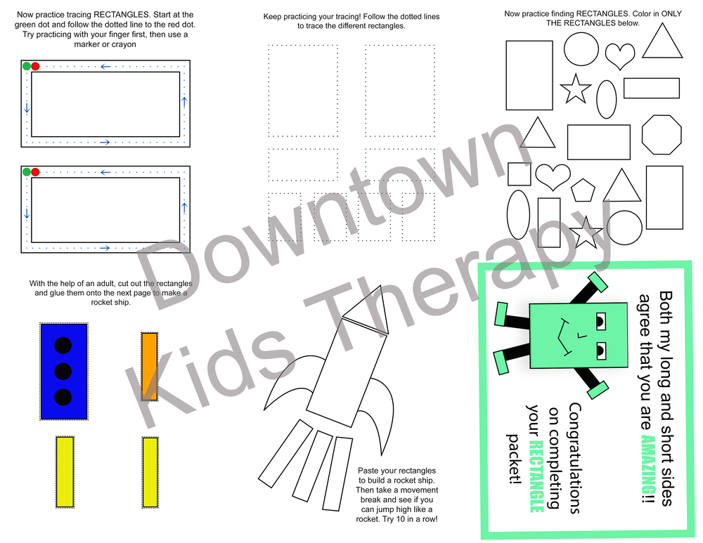 Rectangle shape packet â downtown kids therapy