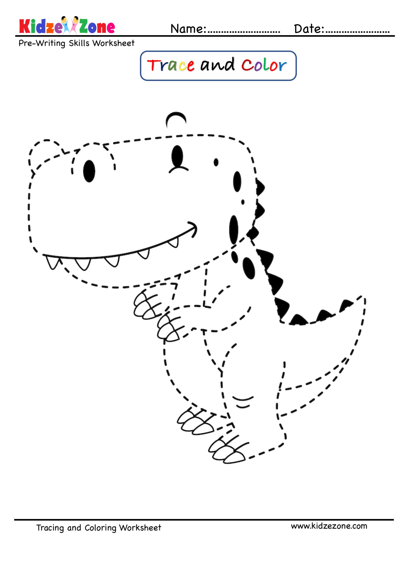 Dinosaur tracing and coloring page