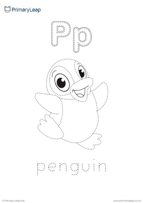 Art and craft trace and lour letter p worksheet