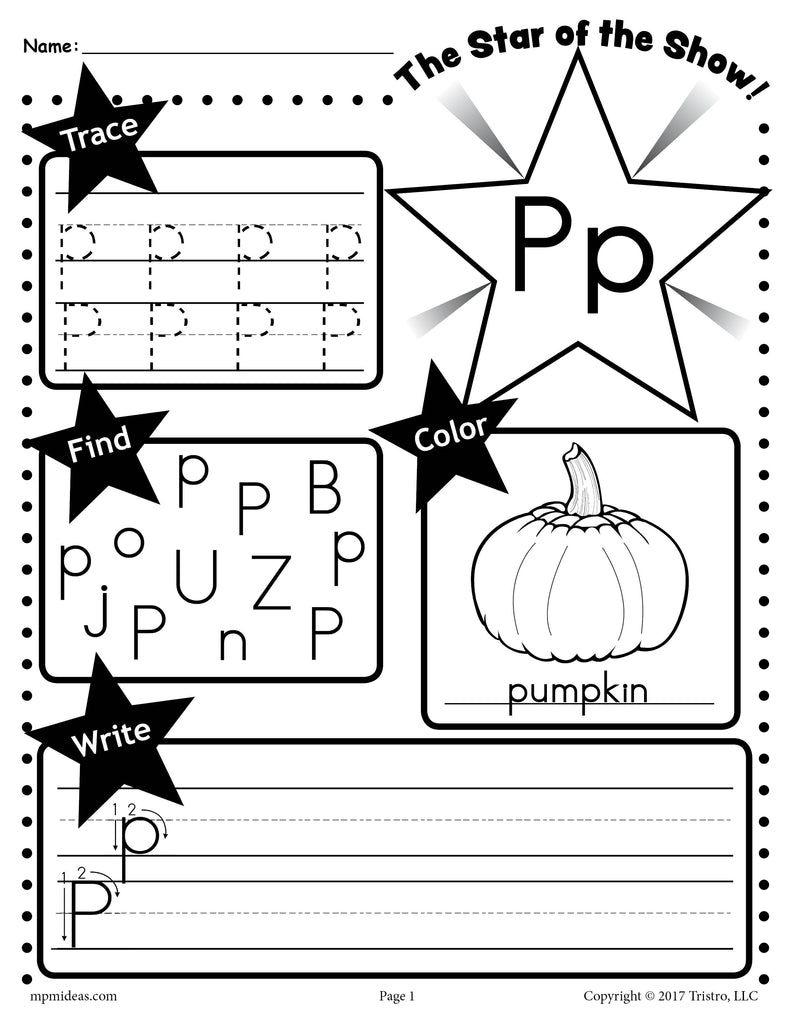 Letter p worksheet tracing coloring writing more â