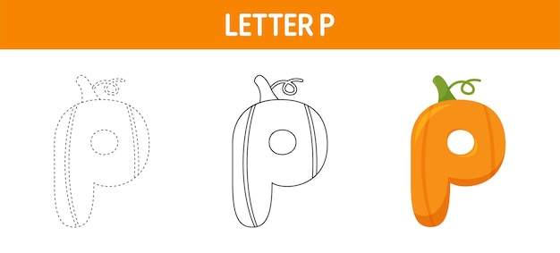 Premium vector letter p pumpkin tracing and coloring worksheet for kids