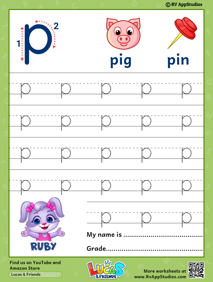 Lowercase letter p tracing worksheets trace small letter p worksheet