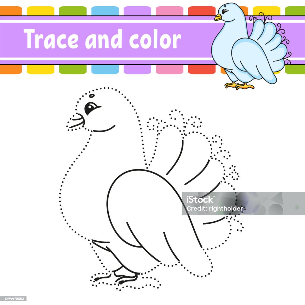 Trace and color coloring page for kids handwriting practice education developing worksheet activity page game for toddlers isolated vector illustration cartoon style stock illustration