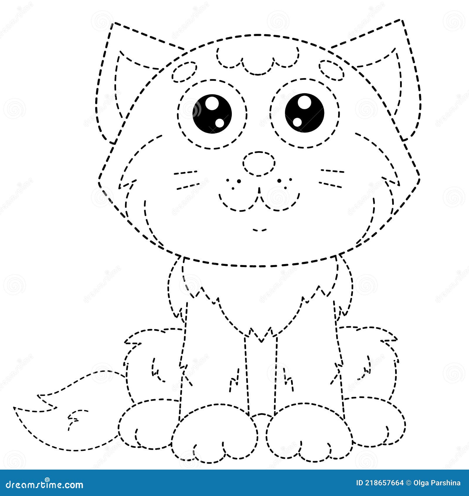 Connect the dots picture tracing worksheet puzzle for kids coloring page outline of cartoon cute cat stock vector