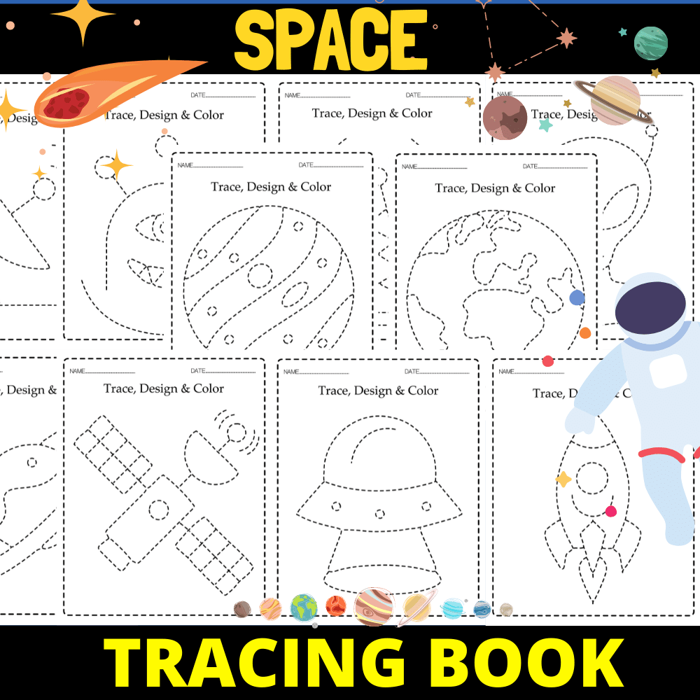 Space tracing and coloring pages made by teachers