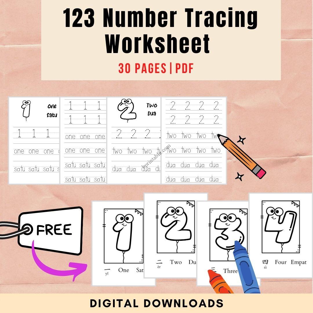 Preschool number tracing worksheet