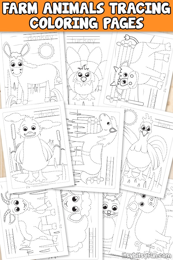 Farm animals tracing coloring pages