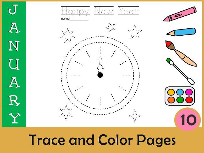 New year picture tracing worksheets for pre