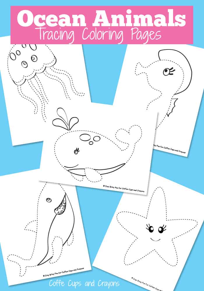 Ocean animals tracing coloring pages