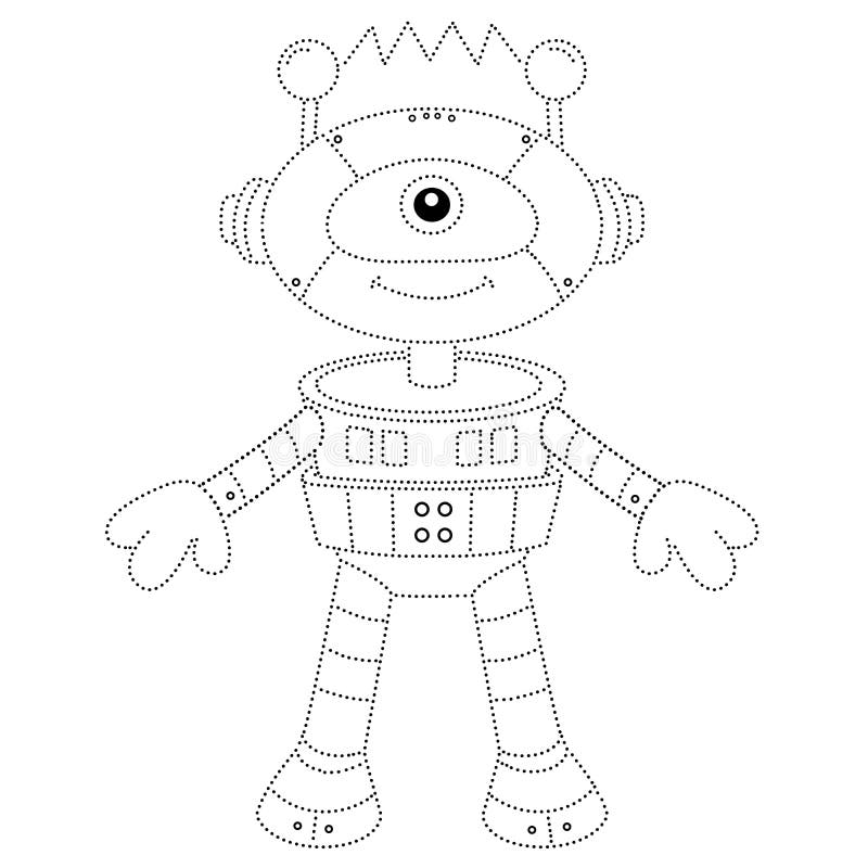 Connect the dots picture tracing worksheet puzzle for kids coloring page outline of cartoon robot stock vector