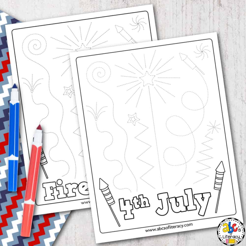 Th of july tracing worksheets