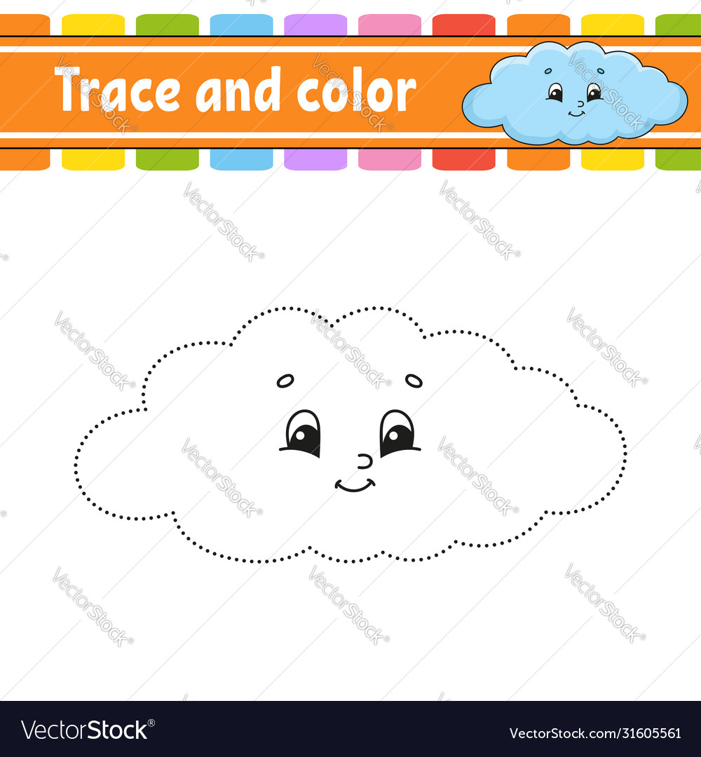 Trace and color coloring page for kids royalty free vector