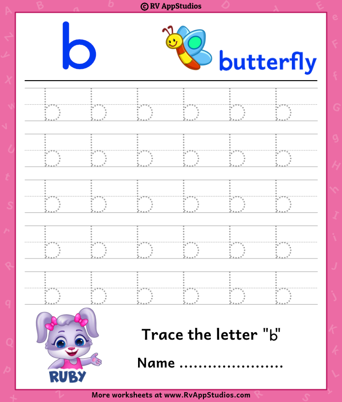 Trace lowercase letter b worksheet for free