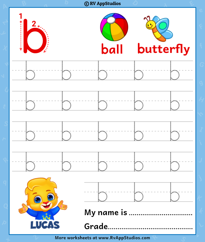Lowercase letter b tracing worksheets trace small letter b worksheet