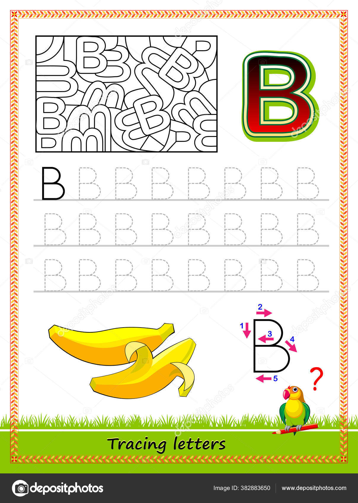 Worksheet tracing letters find paint all letters kids activity sheet stock vector by nataljacernecka