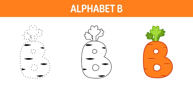 Premium vector alphabet b tracing and coloring worksheet for kids