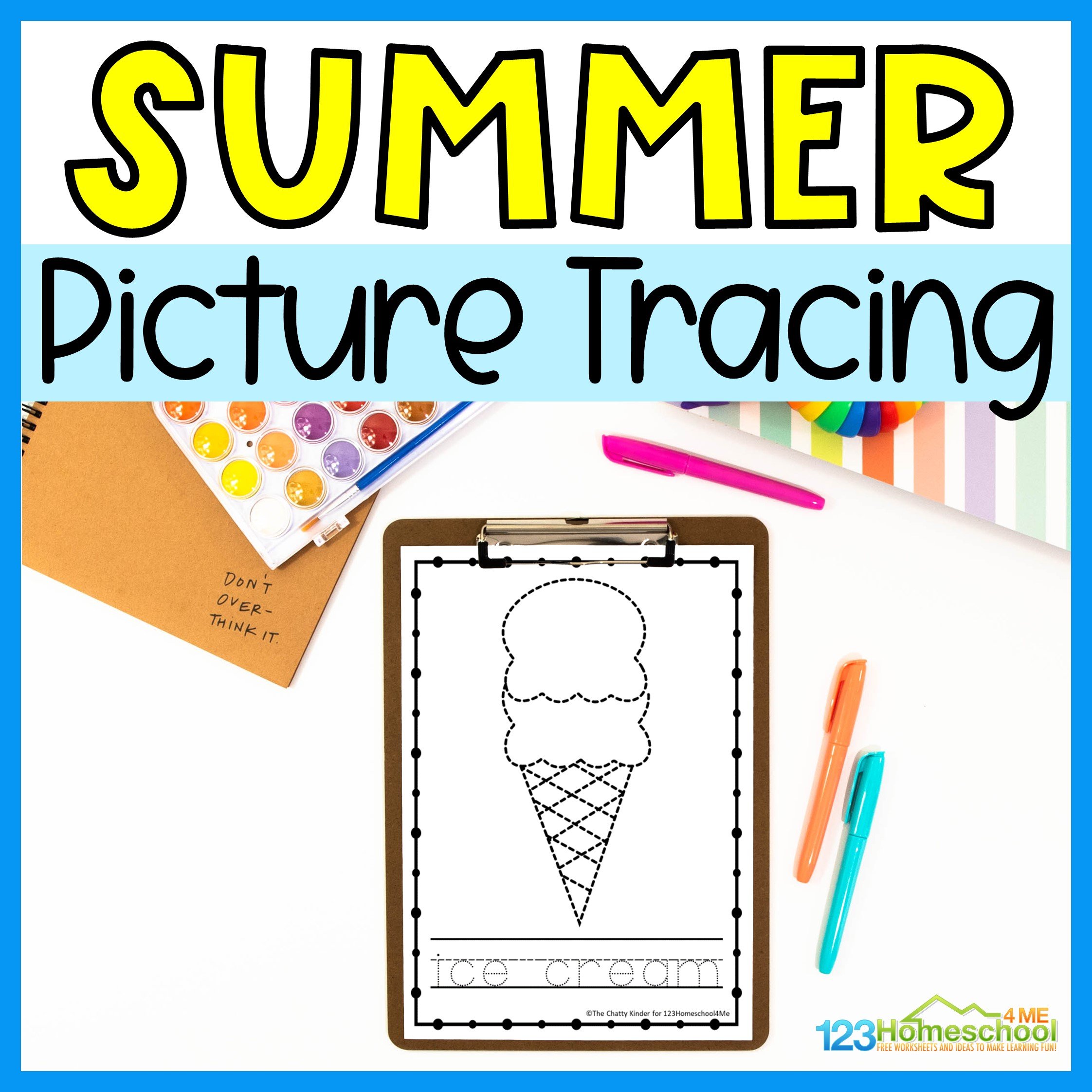 Free printable summer tracing coloring worksheets for preschoolers