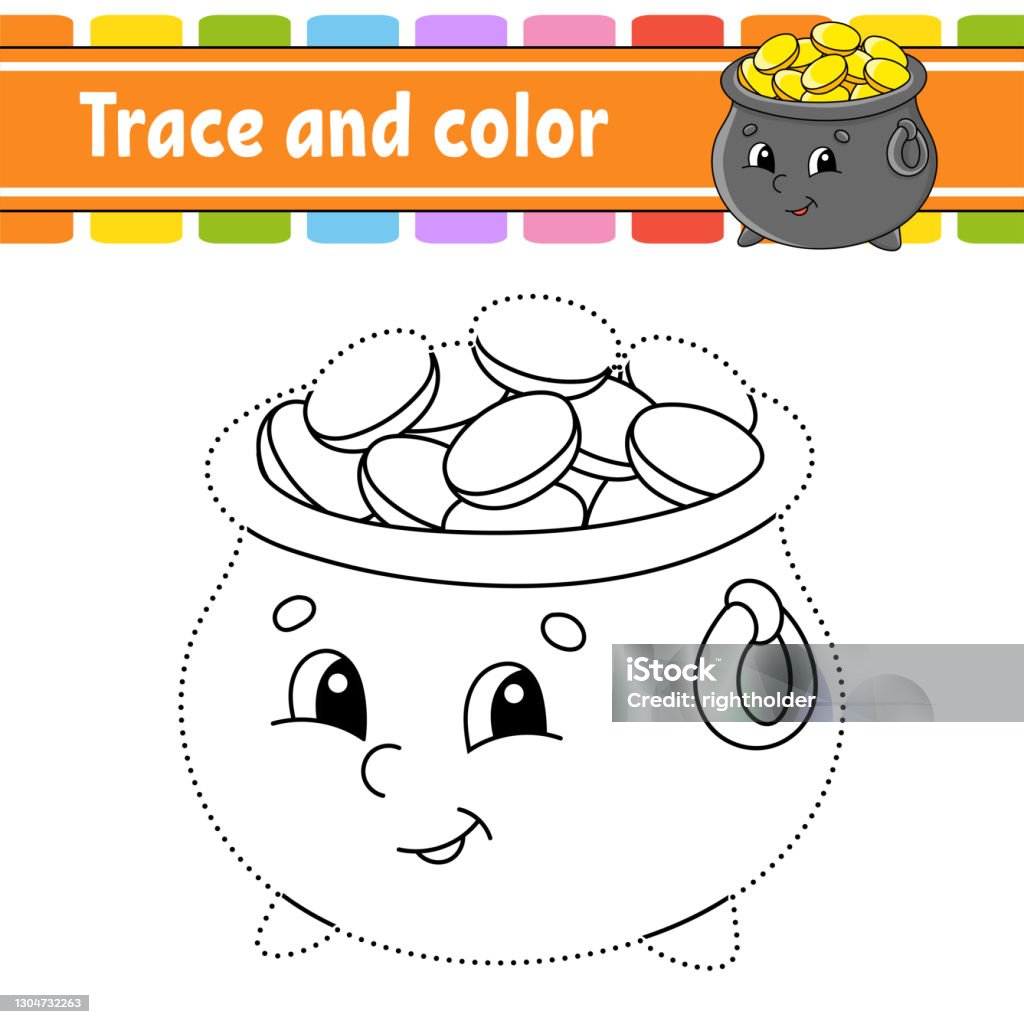 Trace and color coloring page for kids st patricks day handwriting practice education developing worksheet activity page game for toddlers isolated vector illustration cartoon style stock illustration