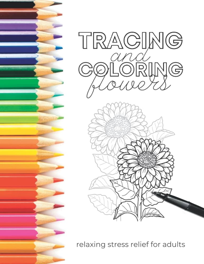Tracing and coloring flowers relaxing by press silhouette
