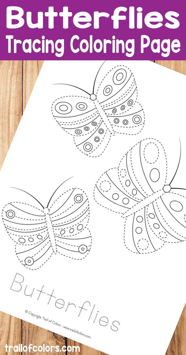 Free printable butterflies tracing coloring page