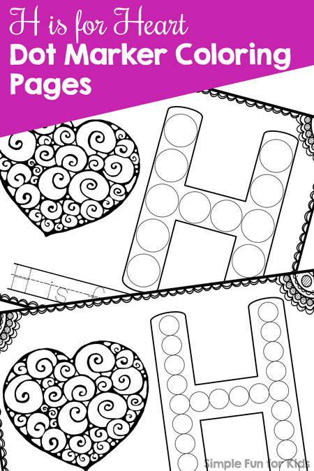 H is for heart dot marker coloring pages