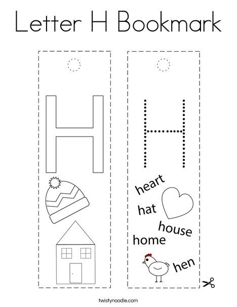 Letter h bookmark coloring page