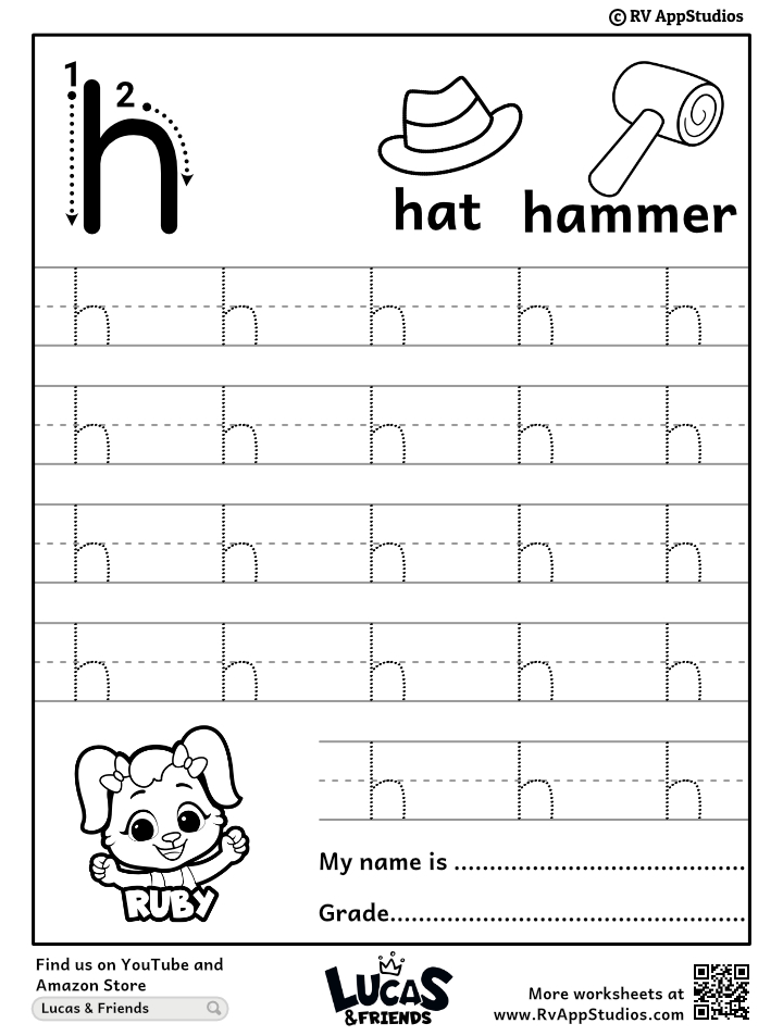 Lowercase letter h tracing worksheets trace small letter h worksheet