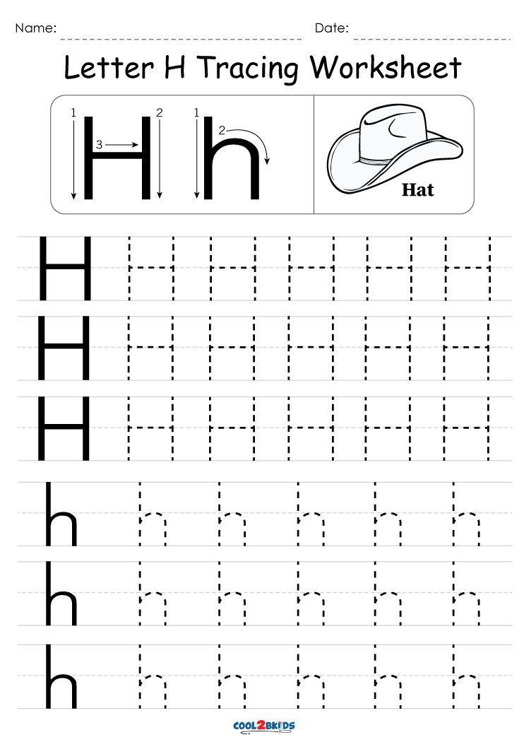 Free printable letter h tracing worksheets