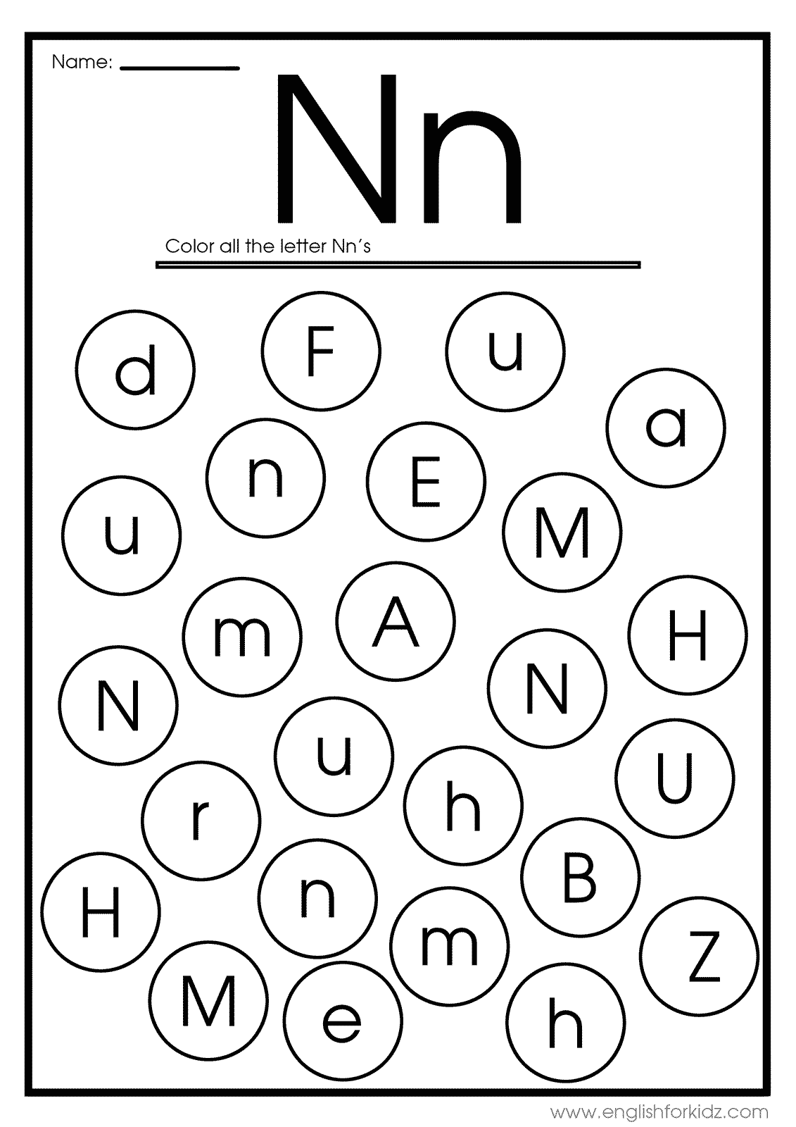 English for kids step by step letter n worksheets flash cards coloring pages