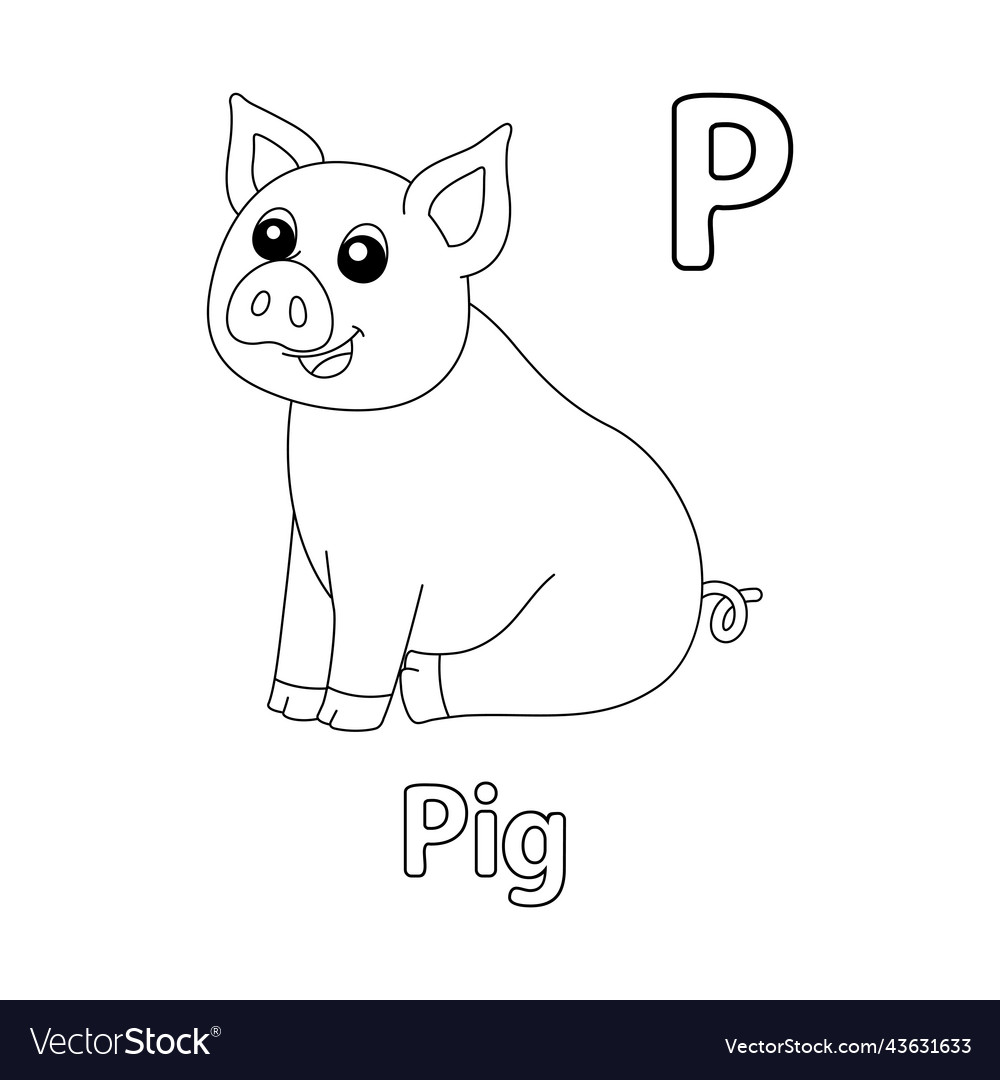 Sitting pig alphabet abc coloring page p vector image