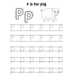 Pig animal tracing letter abc coloring page p vector image