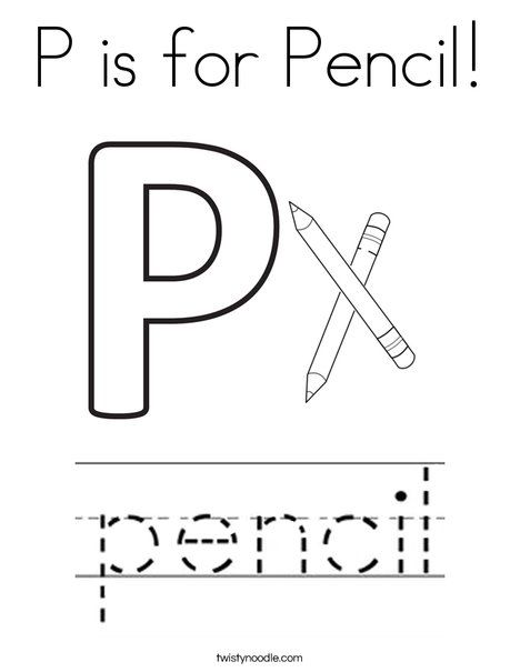 P is for pencil coloring page