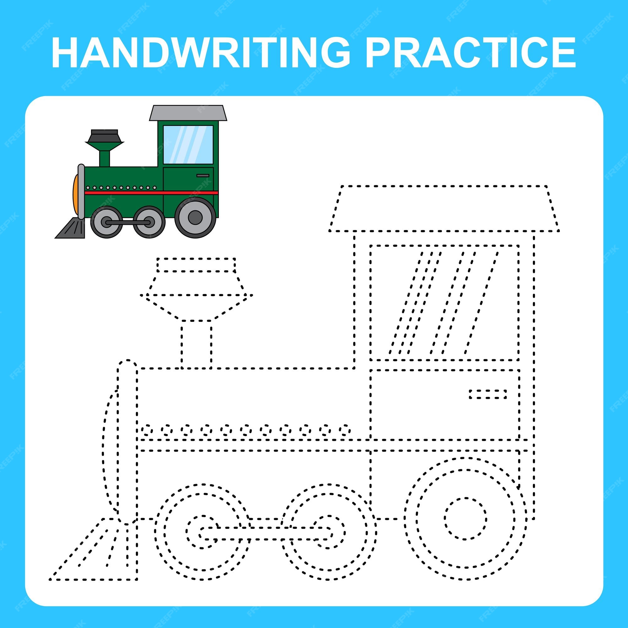 Premium vector handwriting practice trace the lines and color the train educational kids game coloring book sheet printable worksheet vector illustration