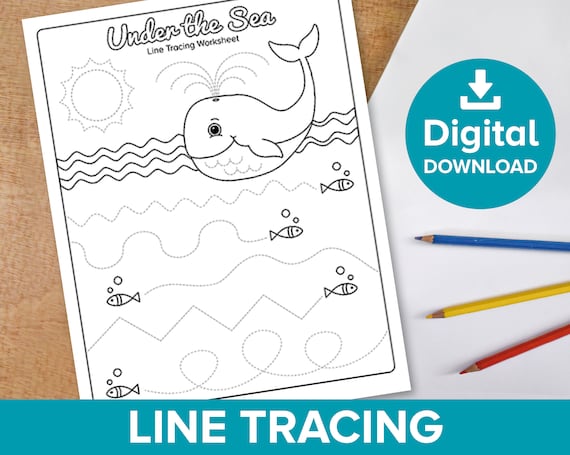 Under the sea line tracing worksheet kids whale coloring pencil control pre k preschool color ocean sealife homeschool printable activity