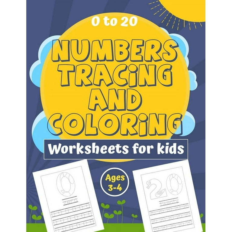 Numbers tracing and coloring worksheets for kids ages