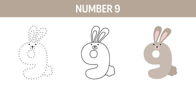 Premium vector number tracing and coloring worksheet for kids