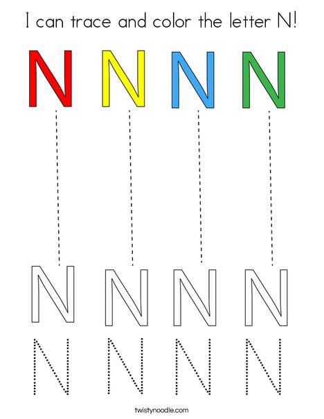 I can trace and color the letter n coloring page