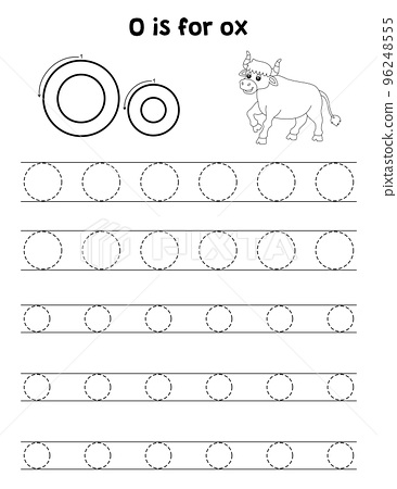 Ox animal tracing letter abc coloring page o