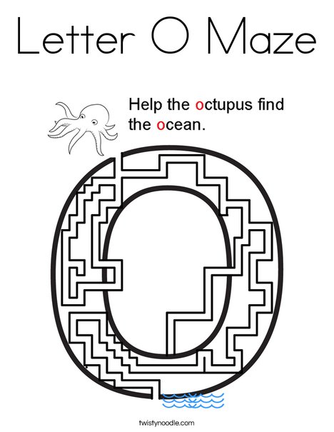 Letter o maze coloring page