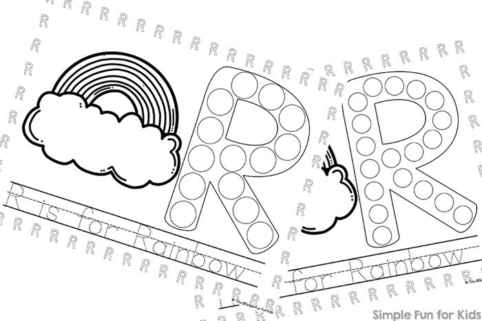 R is for rainbow dot marker coloring pages