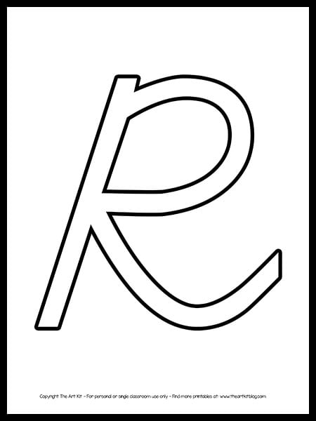 Uppercase letter r cursive outline printable free â the art kit