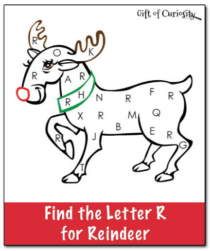 Find the letter r for reindeer christmas printable