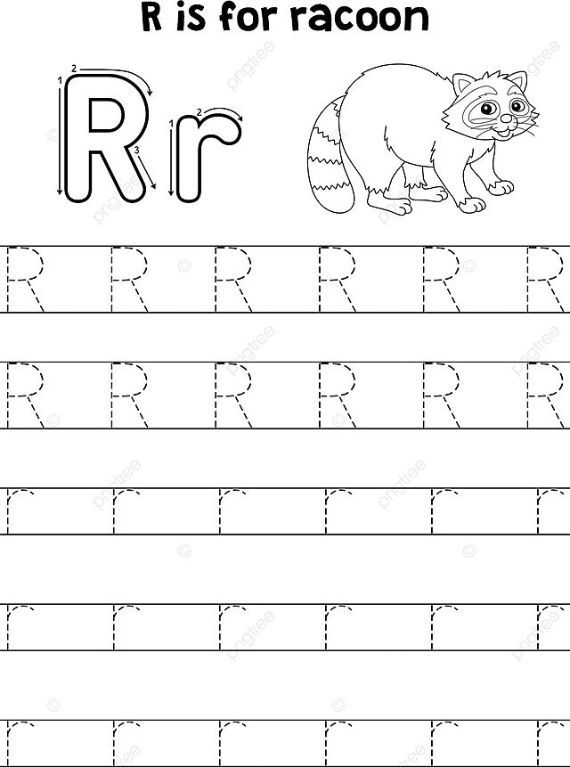 Coloring page tracing the letter abc with a raccoon animal design r vector animal drawing raccoon drawing ring drawing png and vector with transparent background for free download