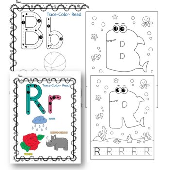 Alphabet letters number tracing and baby shark theme coloring page worksheet