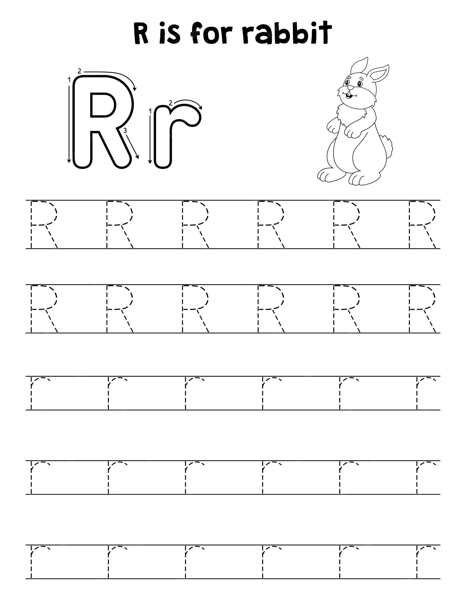 Premium vector rabbit animal tracing letter abc coloring page r