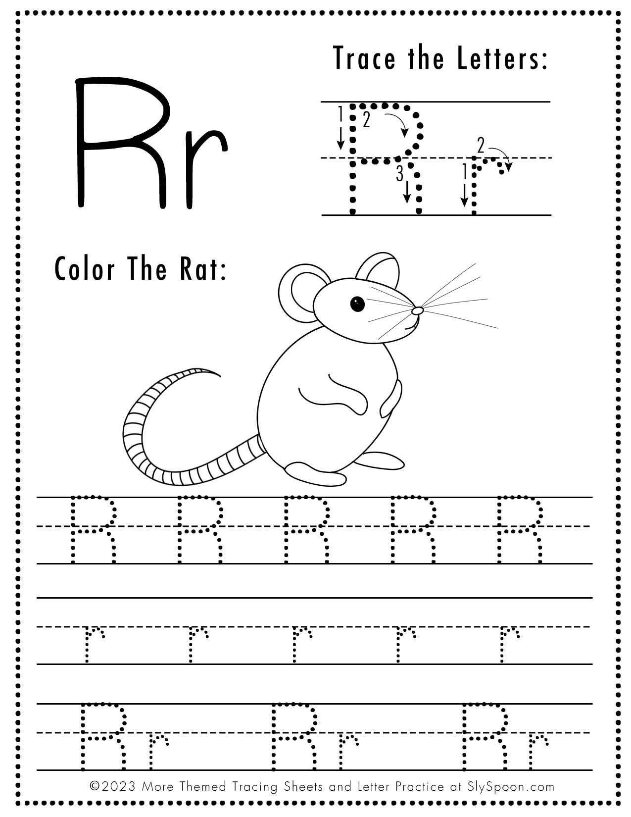 Free printable halloween themed letter r tracing worksheet