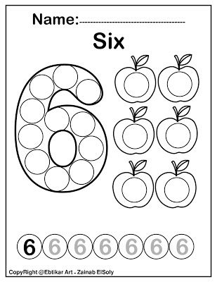 Number six dot marker coloring page activity apple counting activity for preschoolers print the paâ dot marker activities dot markers preschool coloring pages