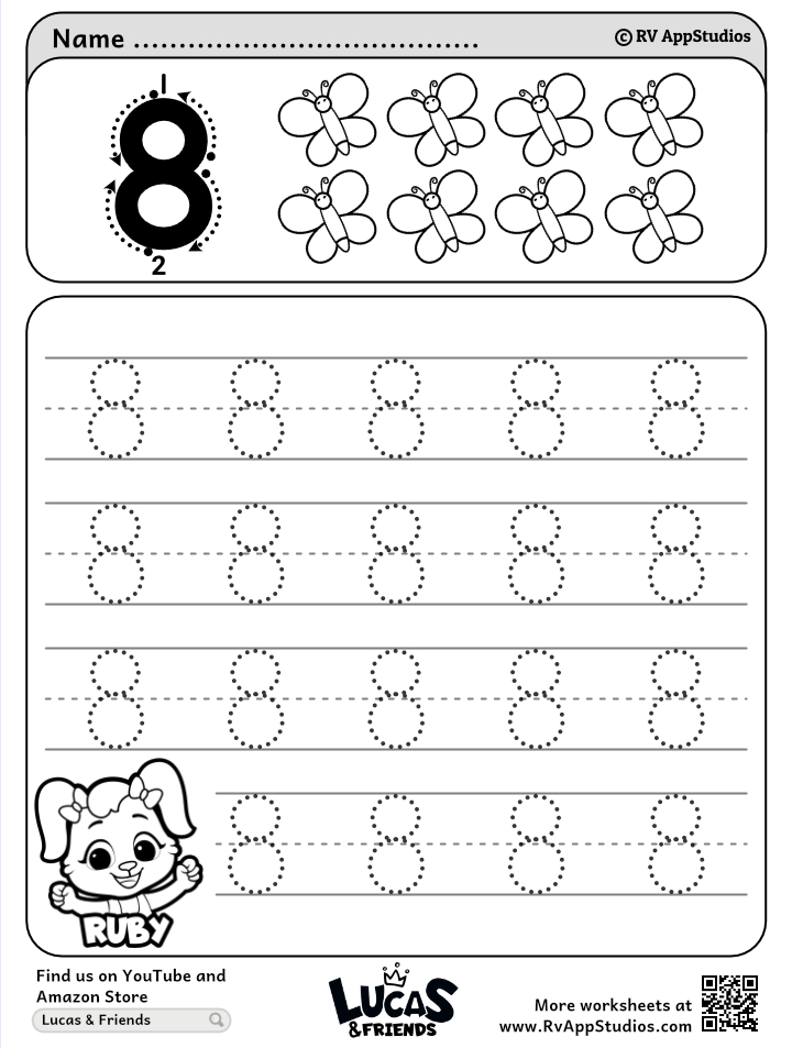 Number tracing worksheets count and trace number